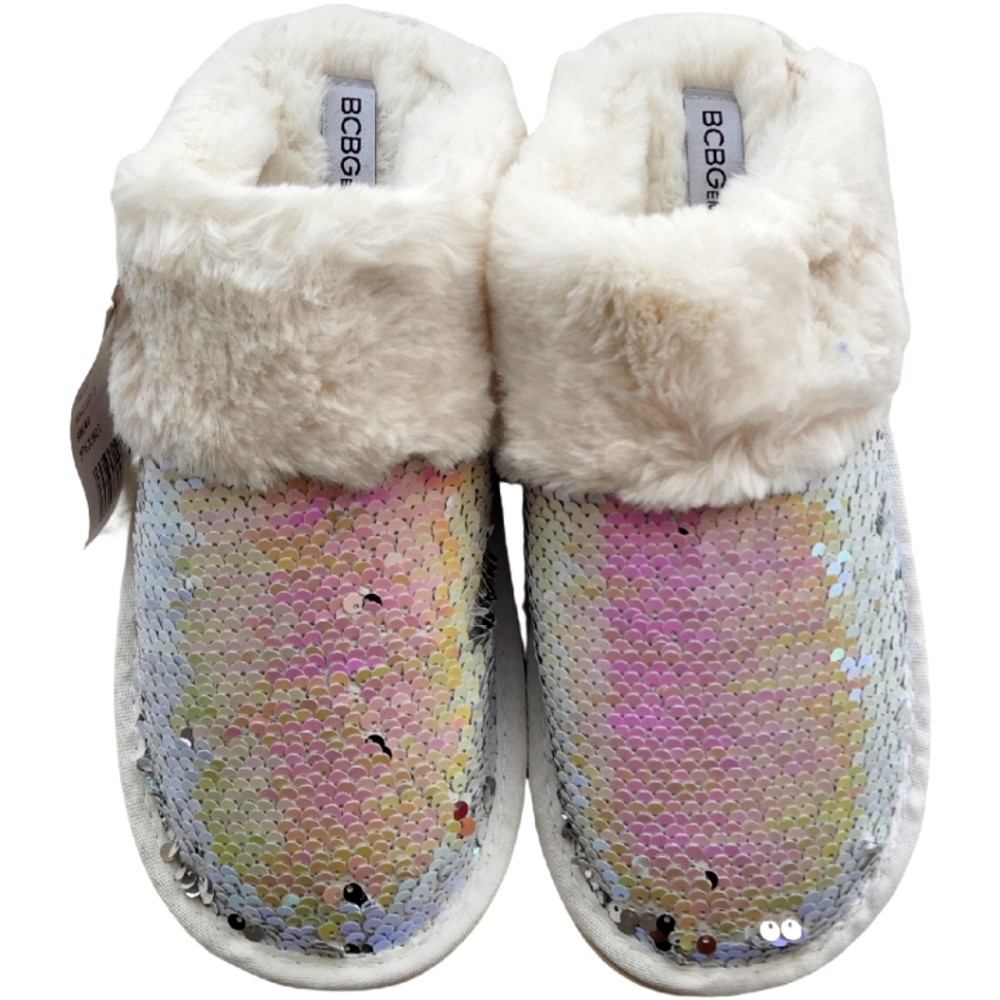 BCBGENERATION Sequin & Fur Slippers